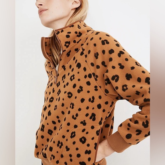 Madewell Small MWL Betterfleece Half Zip Sweatshirt in Cheetah Print - Picture 2 of 9